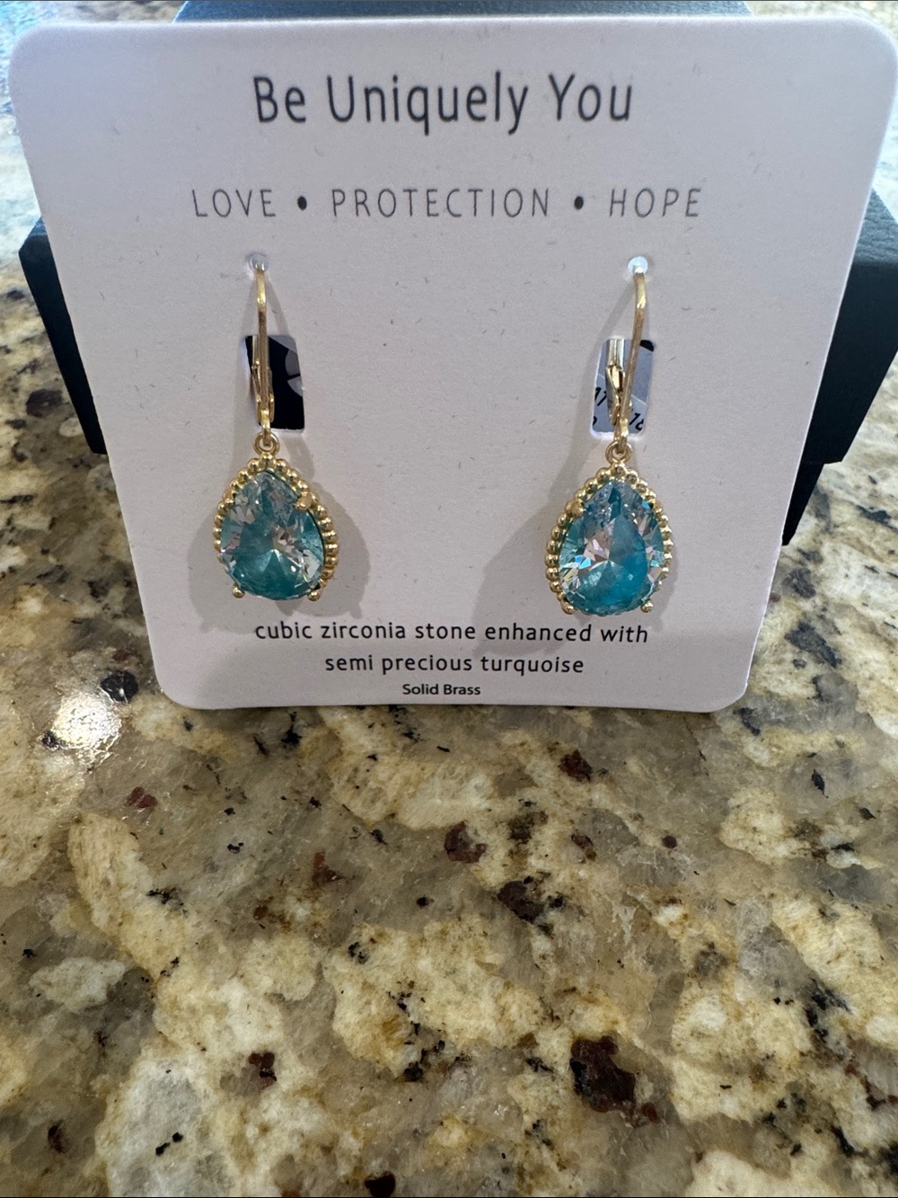 Gold Teardrop Turquoise Cubic Zirconia Drop Earrings